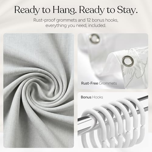 Grey Linen Look Shower Curtain | 230 GSM Heavyweight Textured Fabric