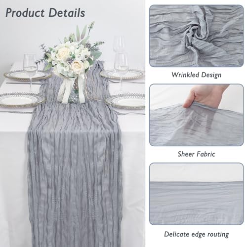 8 Pack Grey Cheesecloth Table Runner 120 Inch Boho Wedding Decor