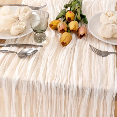 Ivory Cheesecloth Table Runner Boho Farmhouse Fall Table Runner 10ft