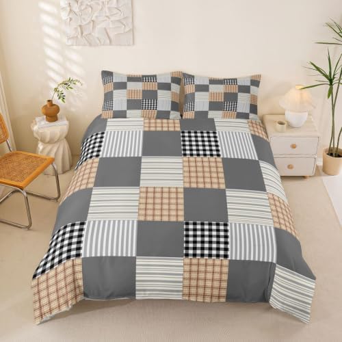 Erosebridal Geometric Stripes King Duvet Cover Teens Khaki Gray