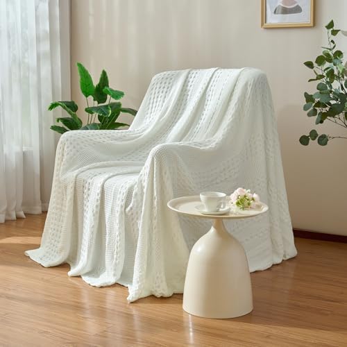 Cooling Waffle Blanket King Size, Cotton Bed Throw for Summer