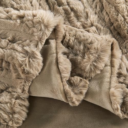 Luxury Faux Fur Throw Blanket Reversible to Cozy Velvet, 750GSM Soft