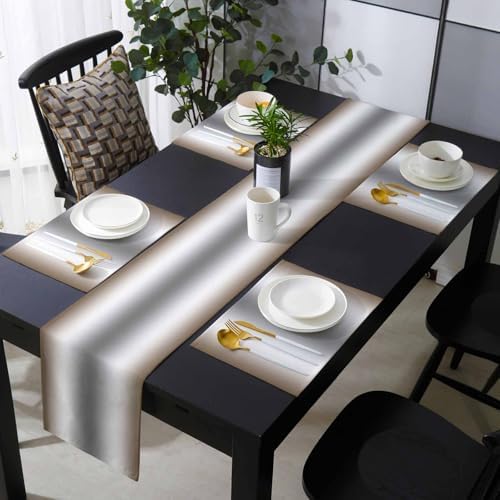 Abstract Table Runner and Placemats Set of 4 Gradient Brown White Gray