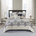 Madison Park Traditional Damask All-Season Navy/Tan King Quilt Set