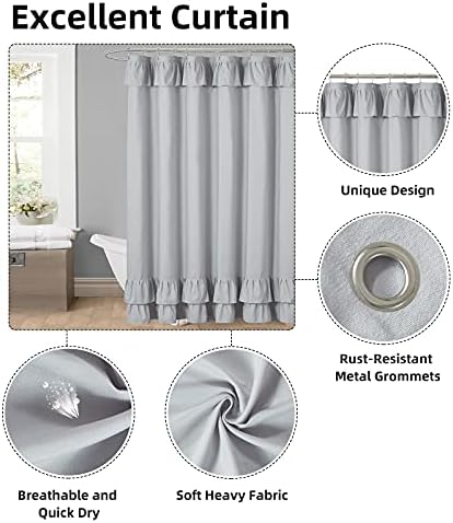 Light Grey Ruffle Shower Curtain Farmhouse Fabric Cloth Shower