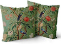 Green Chinoiserie Pillow Cover 20x20 Inch Vintage Bird Flower Throw