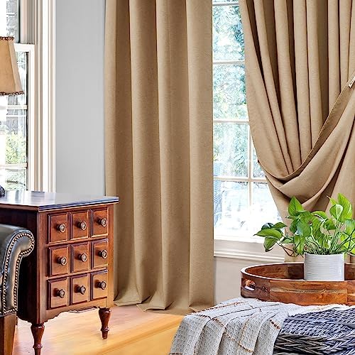 Deconovo 100% Blackout Linen Curtains 96 Inch Long for Bedroom Living
