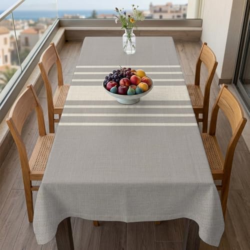 Vintage Gray Beige Stripe Rectangle Tablecloth 60x120