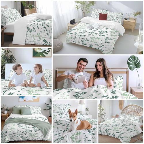 Sage Green Botanical Bedding Duvet Cover Queen Size - 1 Quilt Cover