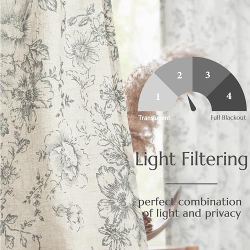 jinchan Floral Lined Linen Curtains 108 Long for Living Room 2 Panels