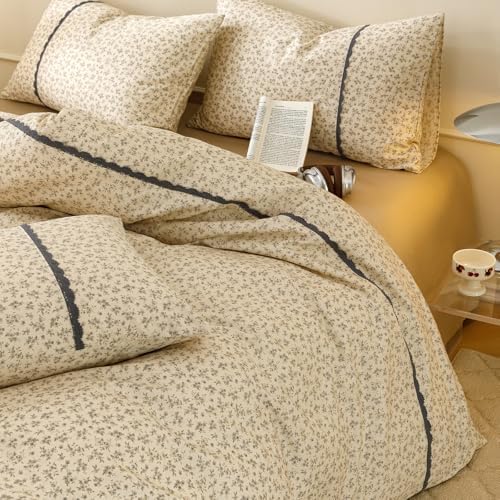 Floral Twin XL Duvet Cover Washed Cotton Cream Twin XL Comforter Cover