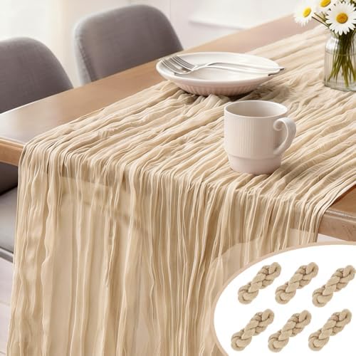 Booque Valley 6 Pack Beige Cheesecloth Table Runner 10ft Super Soft