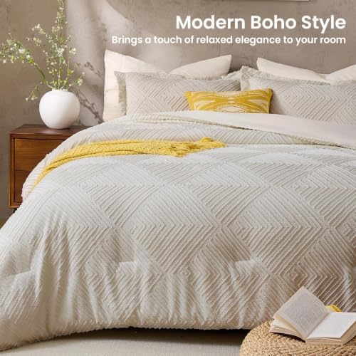 JOLLYVOGUE Twin/Twin XL Comforter Set, Boho Tufted 2PCS Bed Set, Khaki