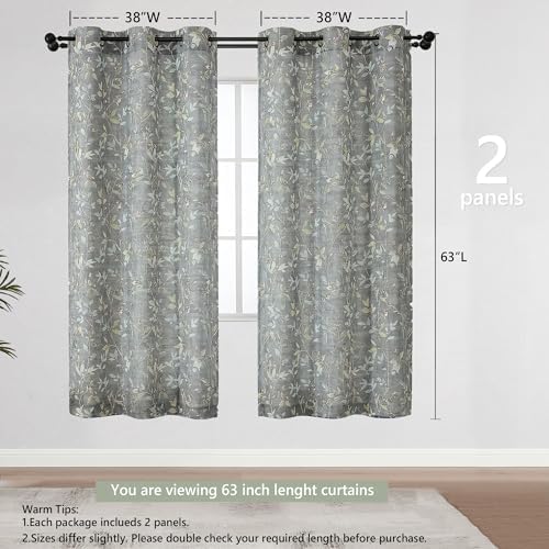 OWENIE Light Grey Printed Floral Curtains for Bedroom Living Room