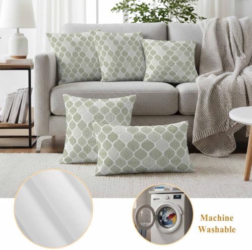 Sage Green Geometric Waterproof Outdoor Pillow Covers 18''x18'' Set of