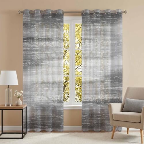 Gray Gradient Sheer Curtains 63 Inch Long 2 Panels, Minimalist