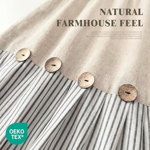Farmhouse Shower Curtain Linen Button Grey Stripe 72" W x 72" L