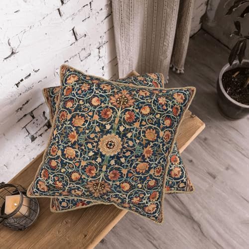 William Morris Vintage Floral Velvet Pillow Covers Set of 2 18x18 Inch