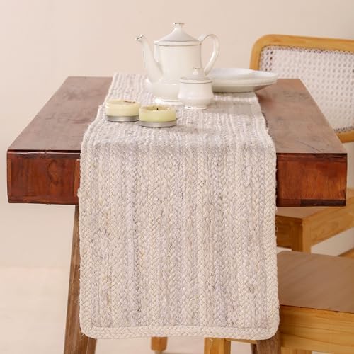 Handwoven Braided Jute Table Runner Reversible,Natural Farmhouse &