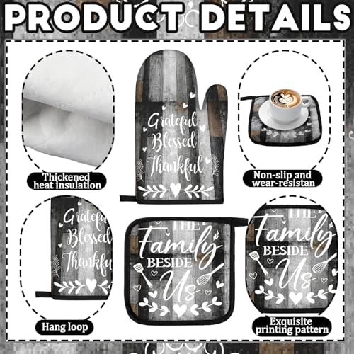Fourluoo 10 Pcs Gray Kitchen Decor Set Pot Holders Oven Mitts Towels