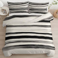 Geometric Horizontal Stripes Duvet Cover Set King Size, Beige Bedding