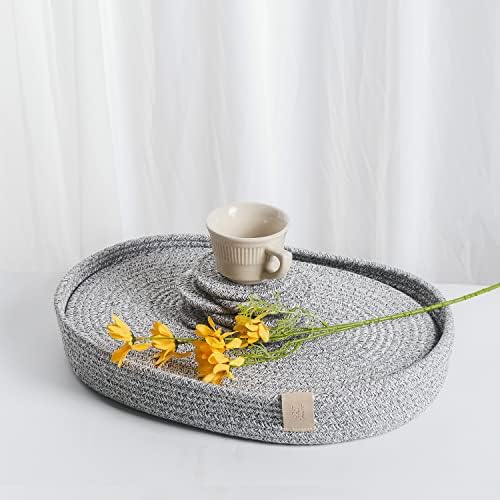 Oval Placemats Set of 6 with Coasters & Holder, Heather Grey