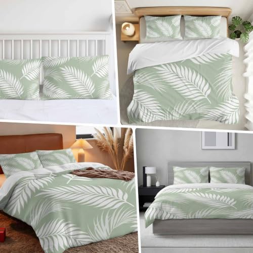 Duvet Cover Queen Size, Tropical Botanical 3-Piece Bedding