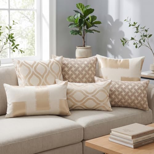 Set of 2 Chenille Jacquard Throw Pillow Covers 20x20 Inches, Modern
