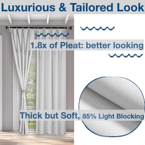 Urby Pinch Pleat Linen Curtains 108 Inches Long 2 Panels Set, 85%