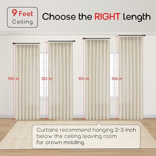 SHINELAND Warm Beige Linen Pinch Pleated Curtains 108 Inches Long