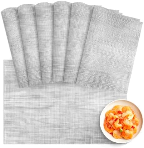 Slate Gray Placemats Set of 6, Washable PVC Kitchen Table Mats Place