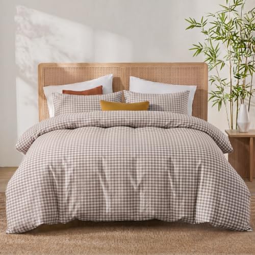 Merryword 100% Cotton Gingham Duvet Cover Set, 100% Washed Cotton