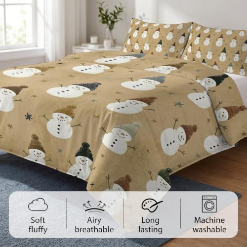 Snowman Christmas Duvet Cover Set 3 Pieces with Zipper Closure