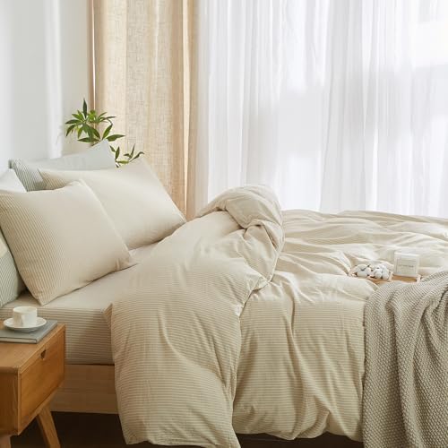 Striped Duvet Cover Set King Size 3 Pcs Breathable Durable 100% Washed