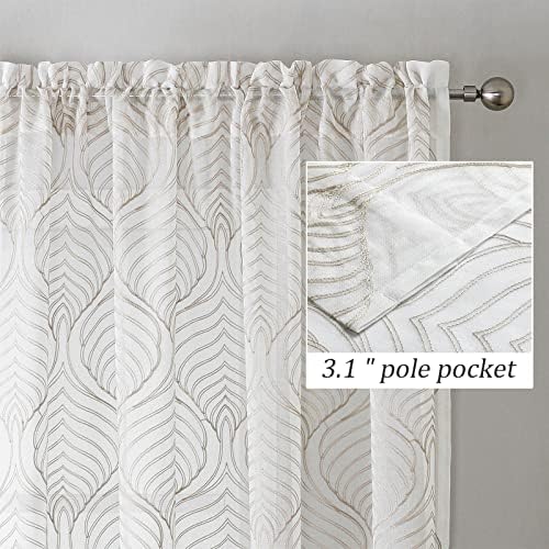 VISIONTEX Sheer Curtains 108 Inches Long 2 Panels Set, Taupe Moroccan