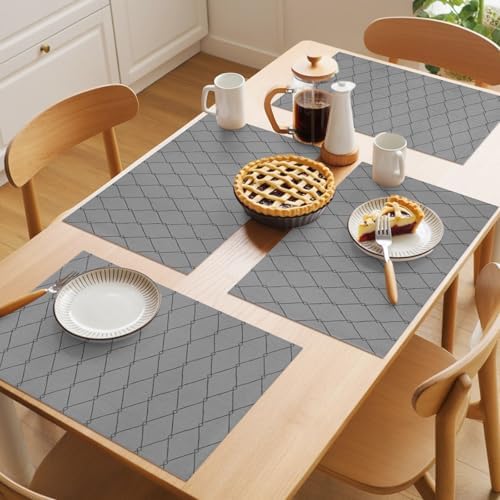 Slate Gray Quilted Lines Placemats Set of 8, Minimalist Rhombus