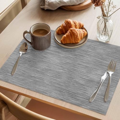 Gray Solid Color Placemats Set of 8,Cotton Linen Fabric Place