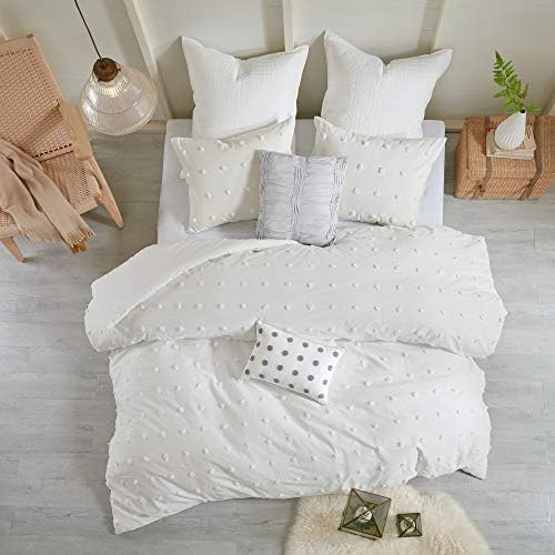 Intelligent Design Cotton Jacquard Pompom Ivory King Duvet Cover Set