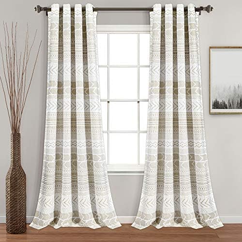 Lush Decor, Taupe & White Hygge Geo Light Filtering Window Curtain