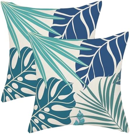AGAYNA Tropical Pillow Covers 22x22 Navy Blue Aqua Teal Cyan Palm