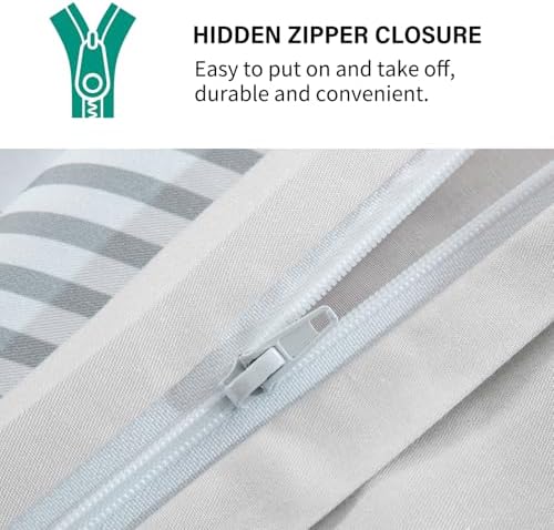 Striped Cotton King Duvet Cover 104"x90" – Light Grey White, 3 Piece