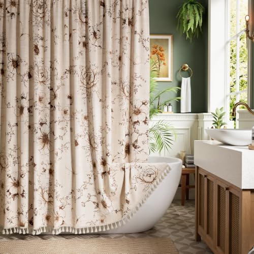 Vintage Floral Shower Curtain with 12 Clear Rings - 72" W x 84" L