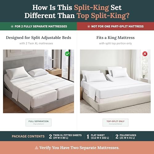 California Design Den 100% Cotton Sateen Split King Sheets Set, 5 Pcs