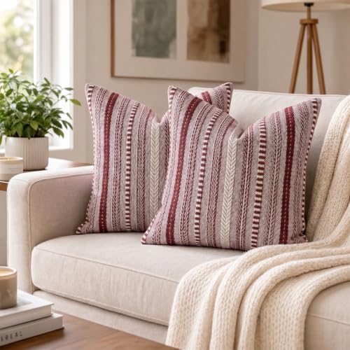 AVOIN colorlife Burgundy Boho Decorative Throw Pillow Covers Set of 2