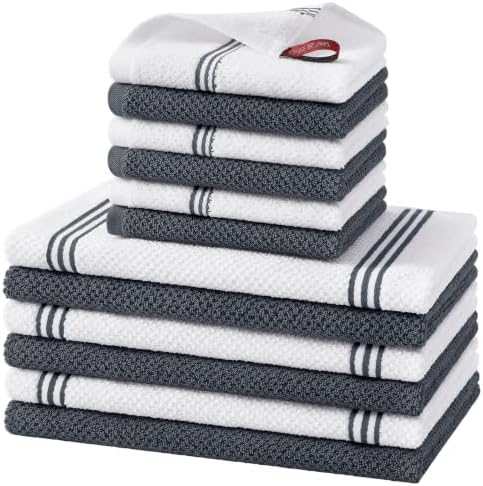 Homaxy Dual Design Kitchen Towels and Dishcloths Set, 12 Pack, Dark