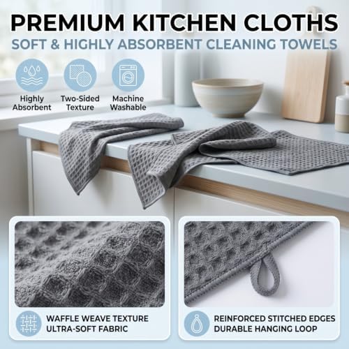 12 Pack Black Cotton Dish Cloths - Absorbent