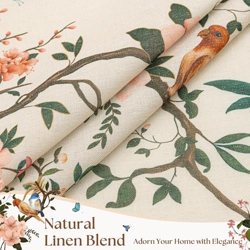 120 Inch Floral Bird Curtains for Living Room 2 Panels Set Sand Tan