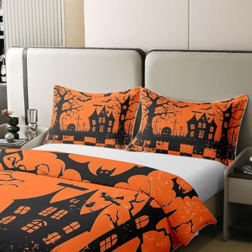 Manfei Halloween Kids Bedding Set King Size Cover 100% Cotton,Grid