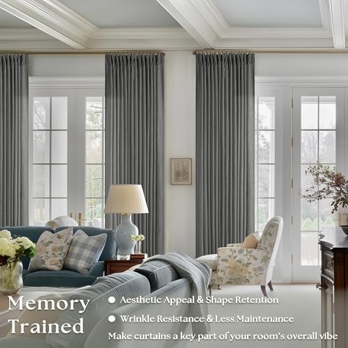 Charcoal Gray Linen Pinch Pleat Semi Sheer 120 Inch Curtains 2 Panels
