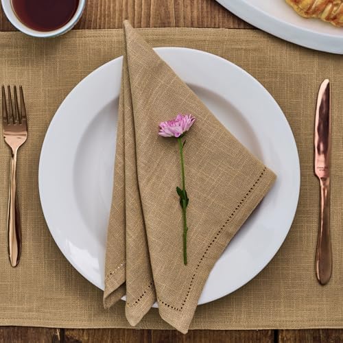 Hemstitch Cloth Napkins 100% Cotton – Sand Brown Dinner Napkins Set of
